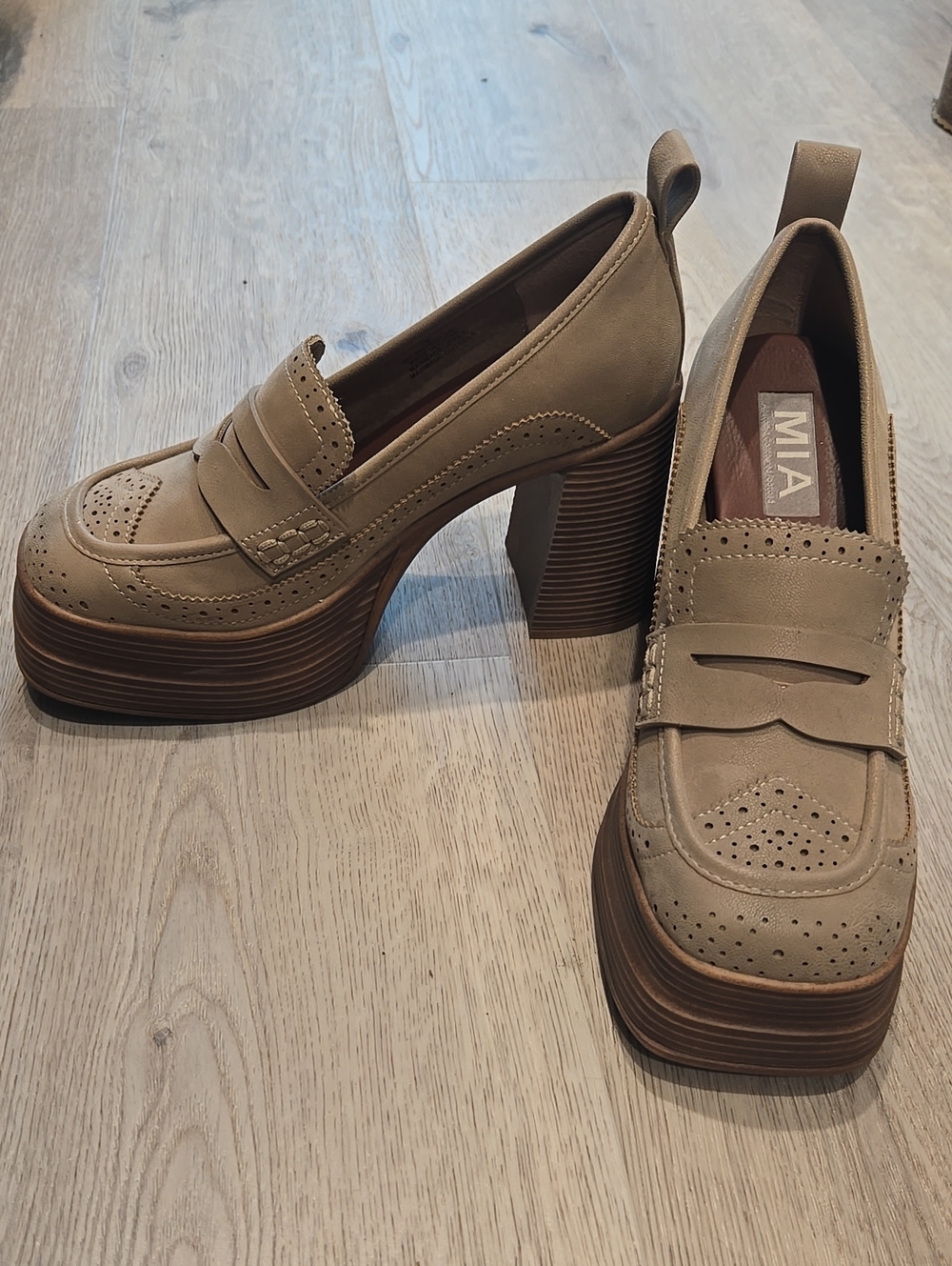 MIA Taupe Platform Loafer Heels